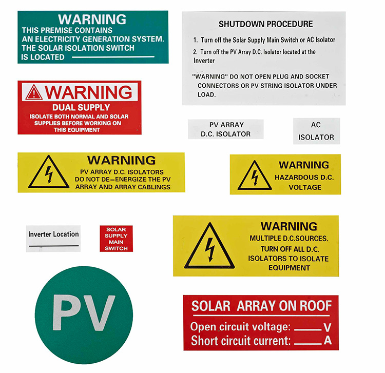 Įspėjamosios etiketės Pv sistemai